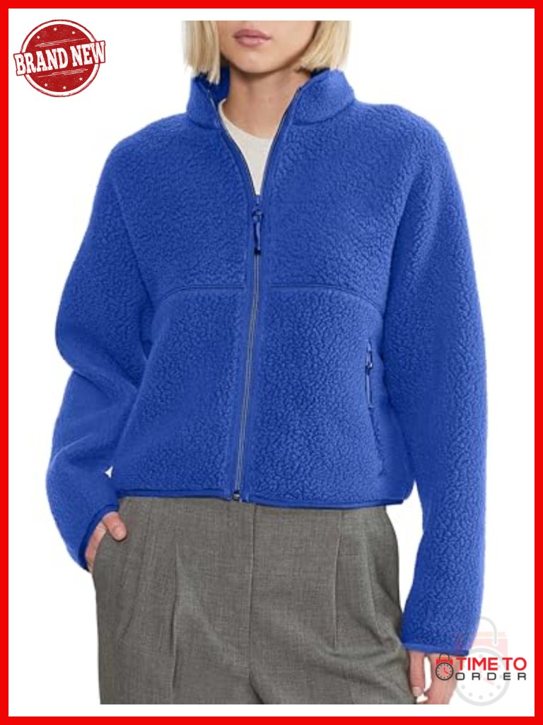 Long Sleeve Zip Up Sherpa Fleece Jacket Winter Warm Sweatshirt Coat